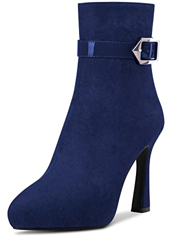 Castamere Mujer Aguja Alto High Plataforma Heel Puntiaguada Punta Botines Cremallera Cierre con Hebilla Sexy 10 CM Heels Azul Marino 36 EU