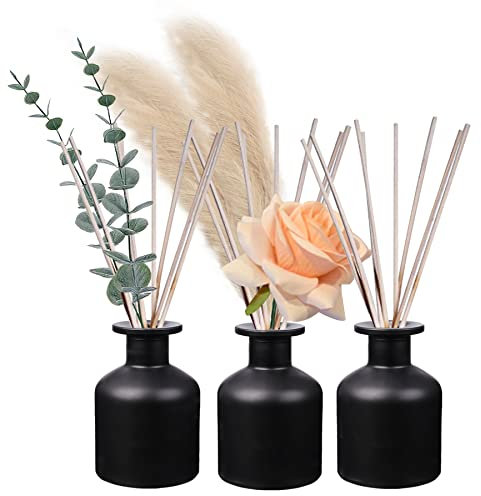HOSSIAN Glass Diffuser Bottles Black -Empty Reed Diffuser Bottle with Sticks-Set of 3 pcs 150ml Fragrance Accessories use for DIY Replacement Reed Diffuser Sets