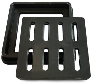 Natotela GFK Einlaufrost mit rahmen 300x300mm Quadratische Schwarze Ablaufabdeckung mit Rahmen Ablaufgitter begehbar Kunststoffroste für Entwässerung Gärten Höfe Fußwege Grünflächen Hausseite