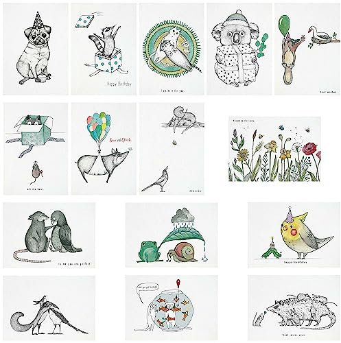Ligarti® 15er Postkarten Set I nachhaltige Grußkarten für alle Anlässe | lustige und süße Karten aus Bambuspapier für Geburtstag und Geschenke | Für alle Felle