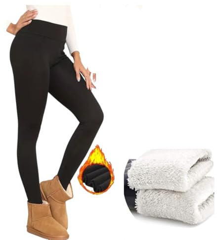 ZiaWorld Women Fleece Lined Leggings Black High Waist Thick Thermal Leggings Winter Warm Stretchy Leggings Tights Soft Fur Water Resistant (UK, Alpha, L, Regular, Regular, Black)