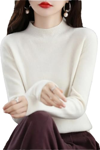 Suéter De Punto De Cachemira De Lana Merino para Mujer Jersey De Manga Larga con Cuello Alto White S
