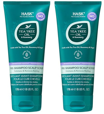 HASK TEA TREE OIL & ROSEMARY Pre-Shampoo Scalp Scrub for All Hair Types, Color Safe, Gluten-Free, Sulfate-Free, Paraben-Free, Cruelty-Free - Pack of 2