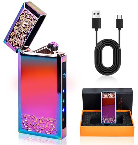 Vegena Mechero electrónico USB, resistente al viento, arco eléctrico, con pantalla táctil, doble ARC, idea de regalo (colorido)