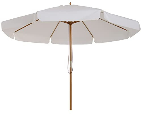 Outsunny Ombrellone da Giardino Ø3.25m con Corde, Apertura Regolabile e Prese d'Aria, Ombrellone da Esterno con 8 Stecche in Legno, Bambù e Poliestere 180g/㎡, per Cortile, Terrazza e Balcone, Crema