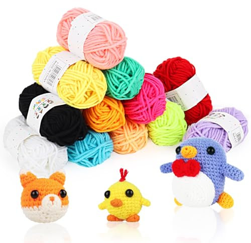 Coopay Wolle zum Häkeln, 12 Farben Wolle zum Stricken für Anfänger, 10g Bunt Amigurumi Wolle, Geeignet für Häkelnadel 2-4mm, Häkelgarn für Häkeln Stricken und Handwerk, Gutes Gift für Stricker&Häkler