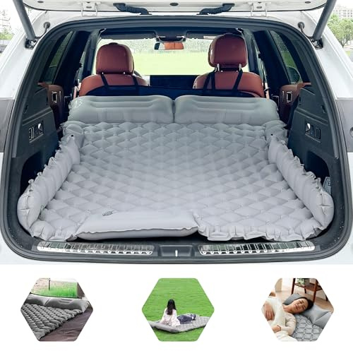 Cama Coche Hinchable Colchón Coche SUV Colchón Aire 2 Personas Cama Aire para Viajar Colchoneta Camping Autoinflable Esterilla para Dormir con Bomba de Pie y Cojín Cama Hinchable 183*13*7CM