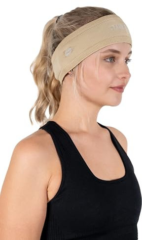 Premium Sportstirnband – Feuchtigkeitsableitendes, Rutschfestes Stirnband für Männer und Frauen. Ideal für Fitnes, Laufen, Radfahren und Yoga, Farbe: Beige