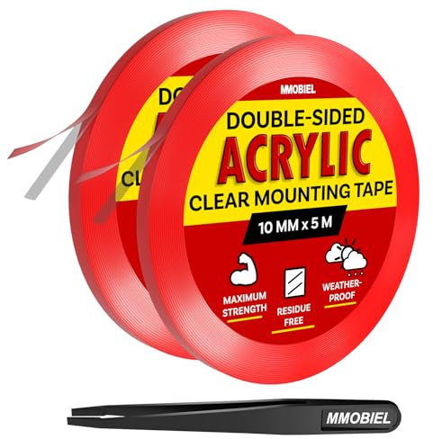 Doppelseitiges Klebeband Acryl [2 Pack] - 5m x 10mm Innen/Außen-Kleber – Hochbelastbares Ablösbar Klare Nano Tape - Foto-Wandklebeband, Heimdekoration, Teppichklebeband, Wasserdichtes - inkl. Pinzette