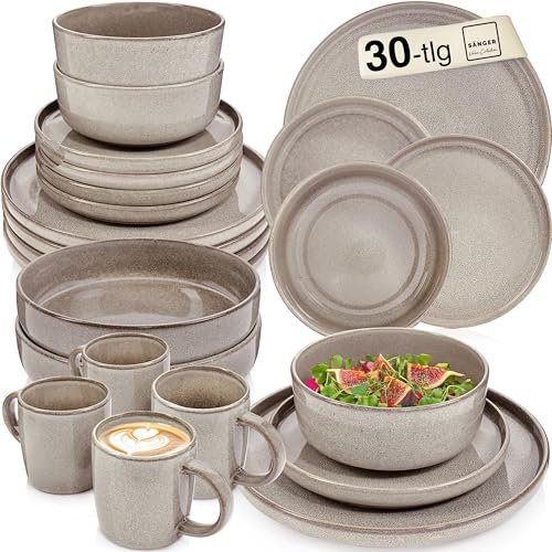 SÄNGER Kairo Clay | Kombiservice 6 Personen, Teller Set Kaffeebecher Pastaschale 30 tlg, Steingut Geschirr Set spülmaschinen- mikrowellen- kratzfest, Geschirrset aus Steingut | VALUE COLLECTION
