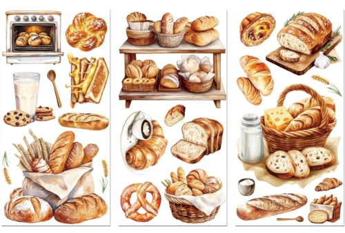 Peacoblue Rub on Transfers for Crafts 3Pcs Bread Series 15cmx30cm, UV DTF Waterproof Furniture Transfer for Chest of Drawer Dresser Porcelain Wood Glass Plastic