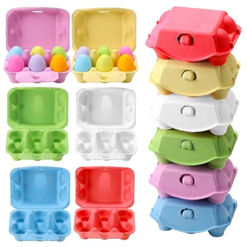 12 cajas de huevos de media docena, cajas de papel de pulpa natural a granel, cajas de huevos de colores, 6 unidades, cartón reutilizable para juguetes de Pascua, regalos, manualidades