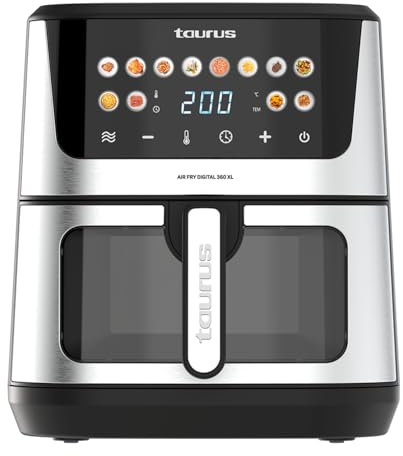 Taurus – Freidora aire Air Fry Digital 360 XL | 2100W | 8L | 12 programas | Pantalla táctil | Doble resistencia | Interior metálico | Precalentado | Libre de BPA y PFOA | Recetario online