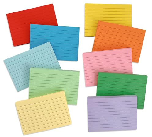 Flash-kort, RoadLoo 10-pack 500 st A7 (105 x 74 mm) revisionskort färgade indexkort anteckningskort fodrade för språkinlärning tentamen förberedelse för kontor skola lärande tal universitet väsentlig