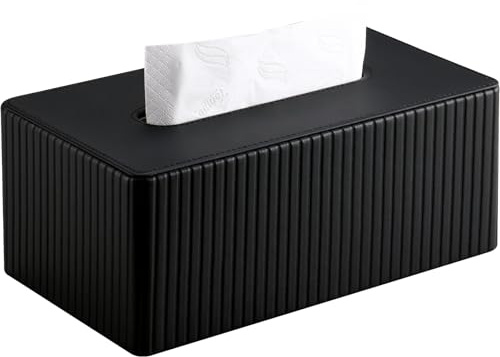 KINGFOM Caja de pañuelos de cosméticos, caja de pañuelos rectangular, caja de pañuelos para salón, baño y oficina, caja decorativa para pañuelos, dispensador de pañuelos de piel sintética (negro