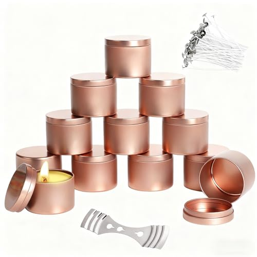 Zyiphor 12 Piezas Latas para Velas 120ml Recipientes para Velas Redondos de Aluminio Vasos para Velas con Tapas y 60 Mechas para Velas, Manualidades, Joyería, Fabricación de Velas