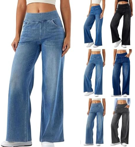 Pantalones Vaqueros Elasticos Mujer De Tiro Alto, Vaqueros Rectos De Pierna Ancha, PantalóN Holgado Y CóModo, Vaquero Boyfriend EláSticos con Bolsillos para Uso Diario