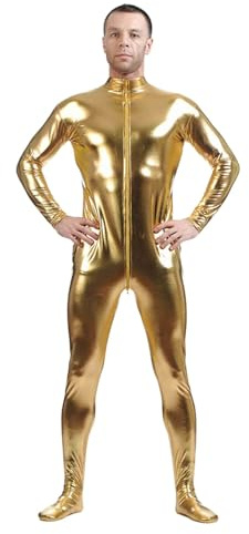 Générique Homme Combinaison Brillant Métallique Maillot De Corps Bodysuit Manches Longues Holographique Catsuit Costume Danse Clubwear