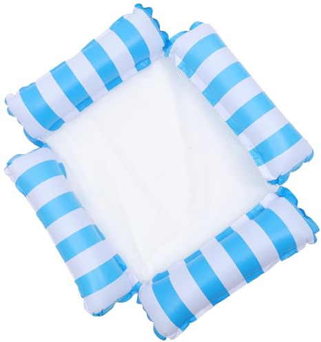 CIYODO Fauteuil Gonflable Piscine Inclinable 4 Tubes Rayures Bleu Clair Chaise Longue Flottante Pliable Coussin Étanche pour Adultes Accessoires Fête Piscine Pompe