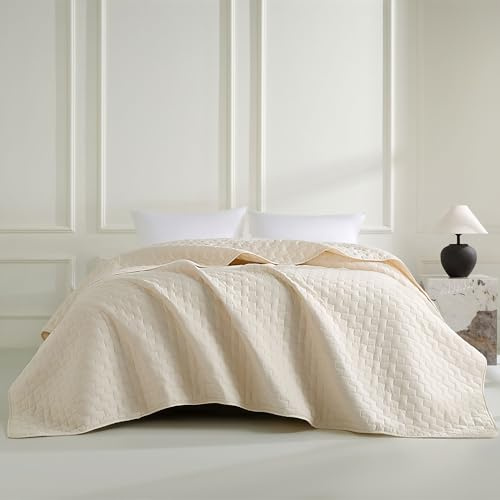 beeweed Colcha de color beige de 200 x 220 cm – Colcha versátil como colcha o cubresofá – Ideal como cama de estilo moderno – Manta para cama y sofá