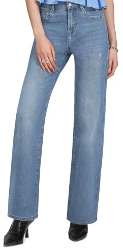 Chasehot Jean Femme,Taille Haute Wide Leg Fit Jean,Mode Jeans à Jambes Droites, Large Straight Denim Pantalon avec Poches Female Jeans Mit Weitem Bein,30 Inseam-Bleu Vintage Troué,42