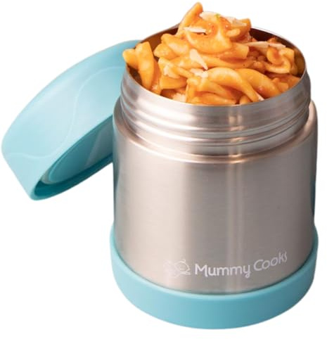 Mummy Cooks - Insulated Children's Food Flask 300ml (Blue) - FREE STICKERS