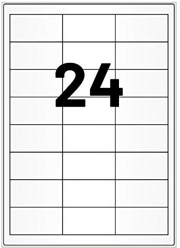 Wetterfeste Folienetiketten auf A4 Bogen, weiß - 64,6 x 33,8 mm - 2.400 Polyester Etiketten auf 100 Blatt, selbstklebende PET Aufkleber, matt