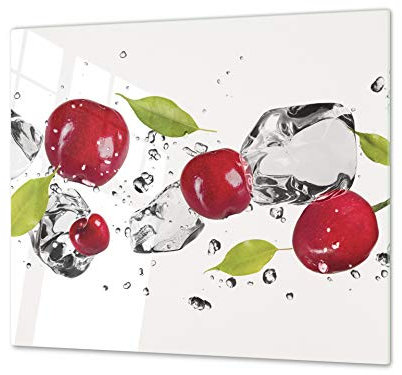 Tabla de cocina de vidrio templado - Tabla de cortar de cristal resistente – Cubre Vitro Decorativo – UNA PIEZA (60 x 52 cm) o DOS PIEZAS (30 x 52 cm); D07H Frutas y verduras
