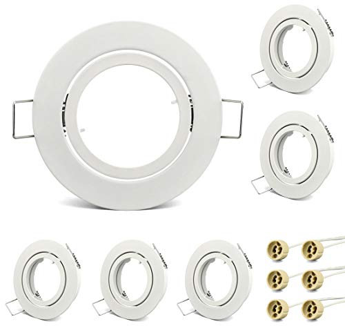 KYOTECH Einbauleuchten rahmen GU10 Schwenkbar 6er Set led spot einbaurahmen Rund Weiß,Einbauspots Einbauleuchten für Halogen Leuchtmittel LED-Modul MR16, inkl. GU10 Fassung