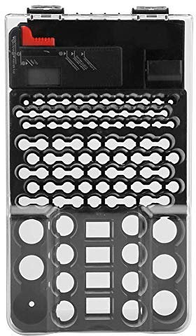 Organizer per Batterie Portatile 104 Griglie Contenitore per Batteria Custodia Organizer per Batterie con Tester per Batteria AA, AAA, C, D e 9V