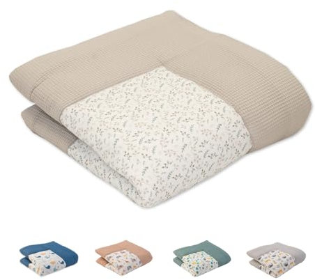 ULLENBOOM ® Baby Krabbeldecke 120x120 cm gepolstert - Floral-Sand (Made in EU) - Krabbeldecke für Baby mit 100% OEKO TEX Baumwolle, ideal als Babydecke & Spieldecke