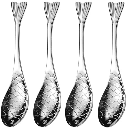 Pinenjoy 4Pcs 6.3inch Fish Spoon 304 Stainless Steel Short Handle Spoons