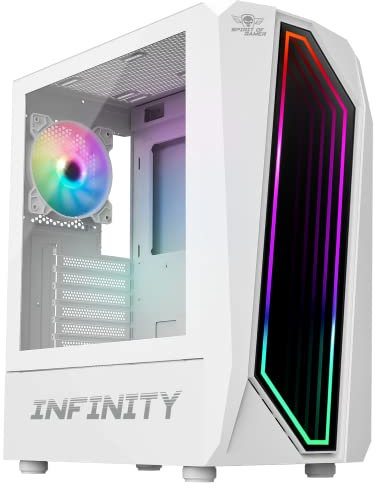Spirit Of Gamer - INFINITY ARTIC | Case PC Gaming ATX Bianco | Case Mid Tower RGB con Pareti Laterali in Vetro Temperato | Compatibile con ATX, Micro ATX, ITX | 2 Ventole per PC da 120 mm con 1 ARGB