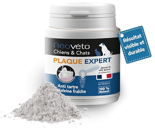 NEOVETO - Plaque Expert - 100G - Anti tartre, Anti Plaque Dentaire, Mauvaise haleine - Soin Dentaire Naturel pour Chien & Chat - Jusqu'à 180 Jours de Cure - Actifs naturels - Fabriqué en France