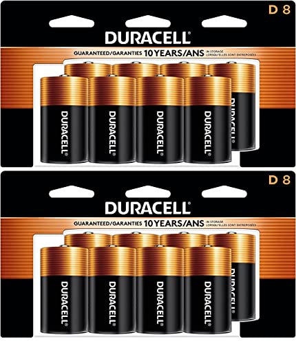 Duracell Coppertop - Baterías D, Paquete de 8 Unidades, batería D con energía de Larga duración, batería D alcalina Multiusos para Dispositivos domésticos y de Oficina (Paquete de 2)