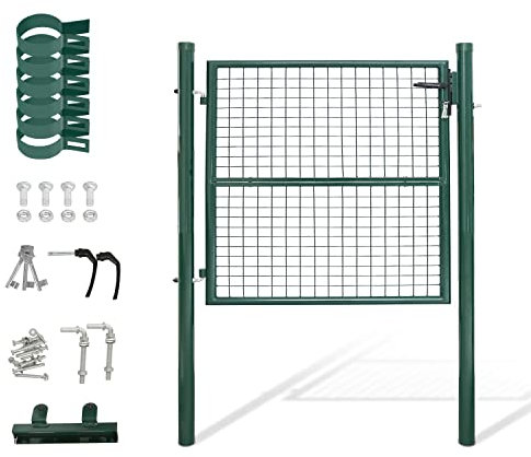 Gimisgu Puerta de jardín, 100 x 100 cm, de acero galvanizado, incluye tirador y 3 llaves, resistente y duradera, para valla de barra, puerta de entrada, color verde