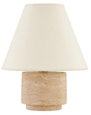 Troy Lighting Bronte 1-Light Table Lamp | Patina Brass Finish | Made of Natural Stone & Textile | 14.5 Overall Height | Handmade Paper Cream Shade | PTL8015-PBR