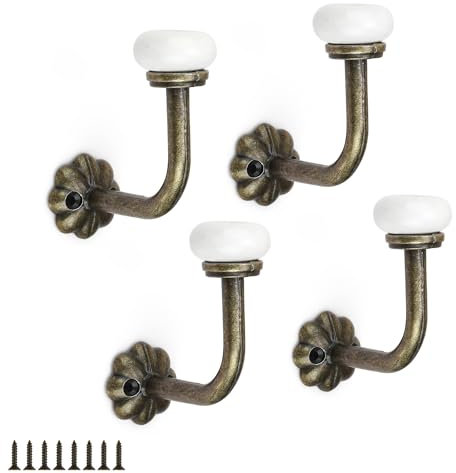 SHENGYIG 4 Stück Kleiderhaken Vintage, Haken Vintage Bringen 8 Stück Schrauben, Dekokopf aus Keramik, Zinklegierung Garderobenhaken Vintage, Geeignet zum Aufhängen von Hüten, Schlüsseln, Mänteln