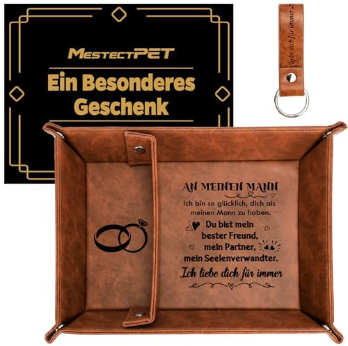 MestectPET Tablett Organizer Geschenke für Ihn, Taschenleerer aus Leder Ehemann Geschenke zum Jahrestag Geburtstag Valentinstag, Schreibtisch Ablage Tablett Weihnachten Geschenk für Ehemann