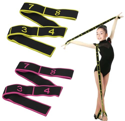XoeLLe 2 Pezzi Fascia Yoga Elastico Fasce di Resistenza, Fascia per Lo Stretching Yoga, Cintura di Resistenza Elastica con 8 Anelli Elastici Fitness Bande per Pilates, Fitness, Danza (Rosa Giallo)