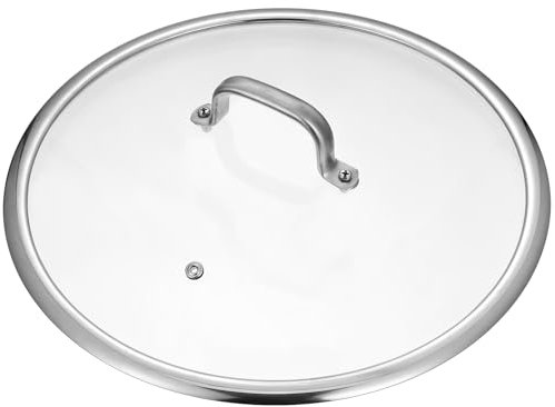 Coperchio universale per pentole e padelle, 34 cm, in vetro temperato, con manico, protezione per pentole, padelle, padelle in ghisa, argento