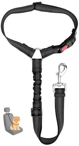 Dog Car Seat Belt 1 Pack - Adjustable Headrest Restraint with Elastic Bungee for Buffering, Durable Nylon Pet Safety Harness for Cars UK – Universal Dog Seatbelt for Dogs (Bungee Black - 1 Pack)