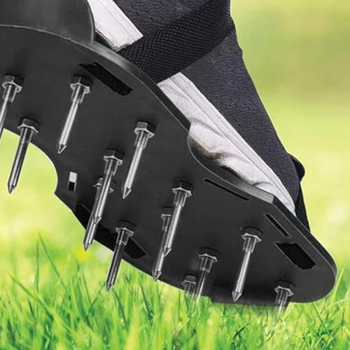 Almineez Lawn Aerator Shoes for Grass With Stainless Steel Shovel, Grass Aeration Shoes with Heavy Duty Spiked Aerating Sandals Adjustable Strap Spike Aerator Soil Yard (Black)