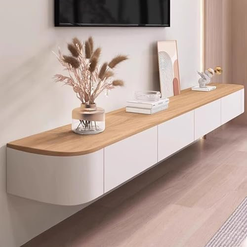 Mobile TV A Parete Con Piano In Legno E Struttura Bianca Mobile TV Sospeso Per Soggiorno Camera Da Letto E Piccoli Appartamenti(140CM/55.1IN)