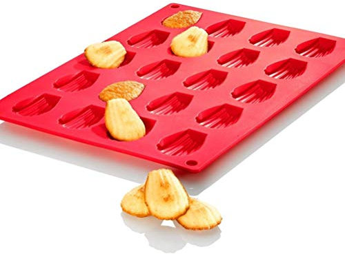 Jauarta Madeleines Baking Tray, 20 Cavity Silicone Non-Stick Madeleine Tray for Baking Cakes, Biscuits (Red)