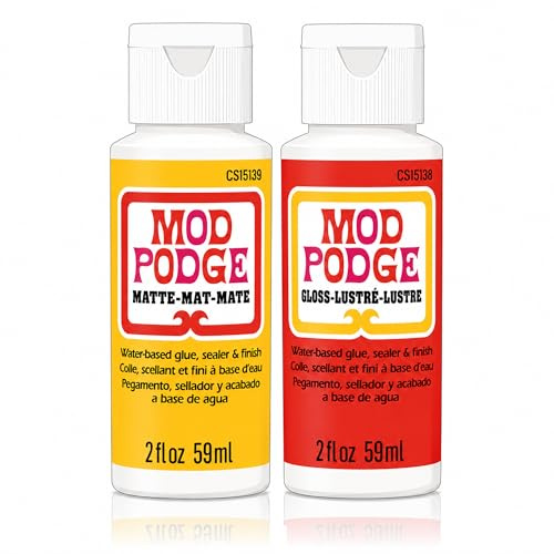 Mod Podge Water-based Glue, Sealer & Finish - Matte & Gloss 2 fl oz 59ml Twin Pack - Quick-Drying, Non-Toxic, Craft Adhesive for Decoupage & DIY Projects