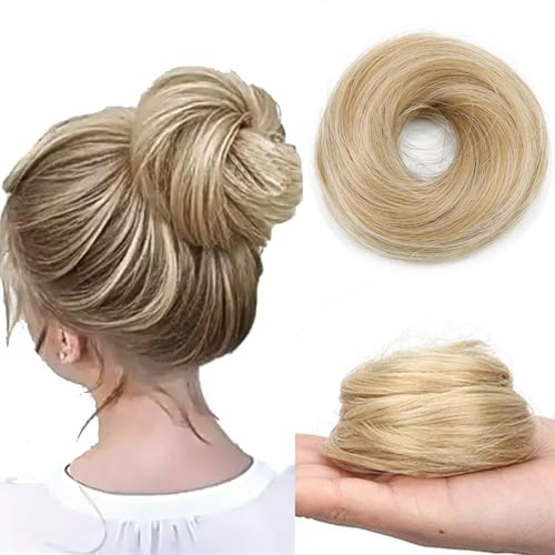 Chouchous pour Cheveux Lisses, Postiche avec élastique pour Femme, Chignon Extension Capillaire Synthétique Souple, Chouchous Donut pour Femme (Doré)