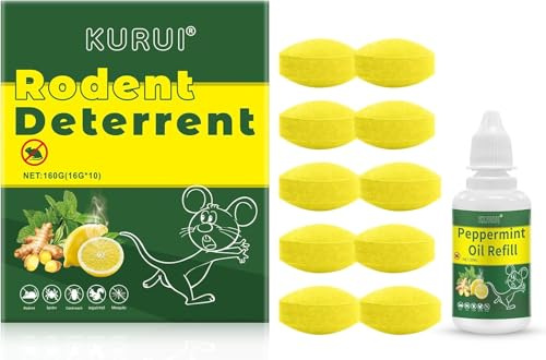 Peppermint Oil Rat Repellent - Mouse Repellent Pellets - 1 Bottle of Peppermint Oil - Strong Natural Rodent Deterrent for Home, Garage, Attic - 10 Packs