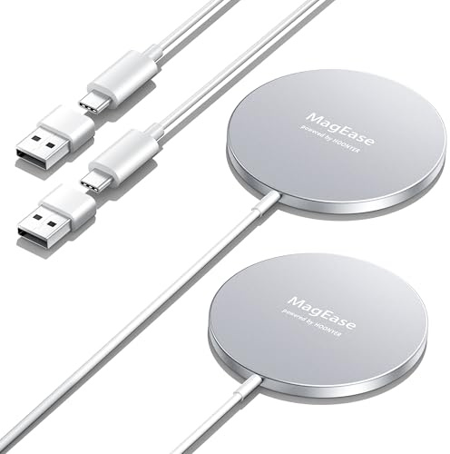 15 W trådlös induktionsladdare kompatibel med Mag-Safe iPhone 17/16/15/14/13/12, magnetisk snabbladdare för AirPods 4/3/2/Pro, set med 2 (vit)