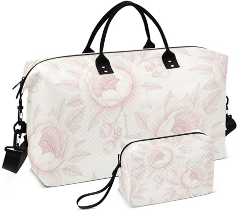 Resa duffelväska set dubbel väska uppsättning quiltad flera fickor lätt semester resa, Blush Blooms, One Size, Klassisk